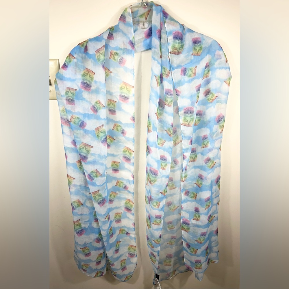 H&M Rainbow Cat Cloud Scarf Women’s Novelty Print‎ Kittycore Whimsical NEW
